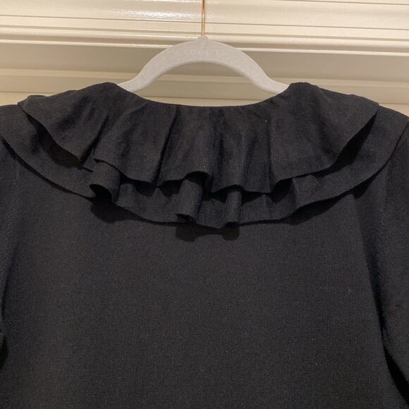 Lauren Ralph Lauren ruffle neck Black sweater Silk and Cotton Blend Size Small - Picture 9 of 13